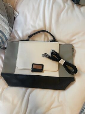 Doterra Tri-Panel Top-Handle Satchel in White, Gray & Black